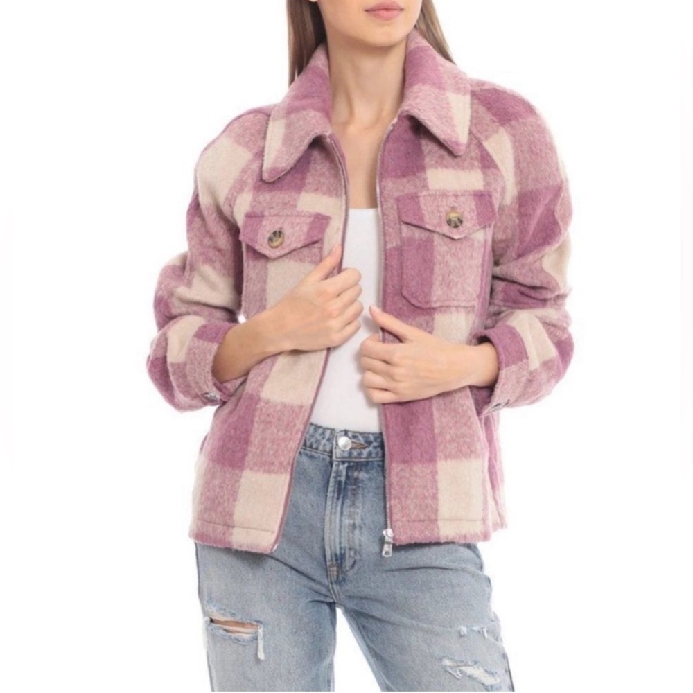 Avec les filles pink plaid zip up jacket size xs